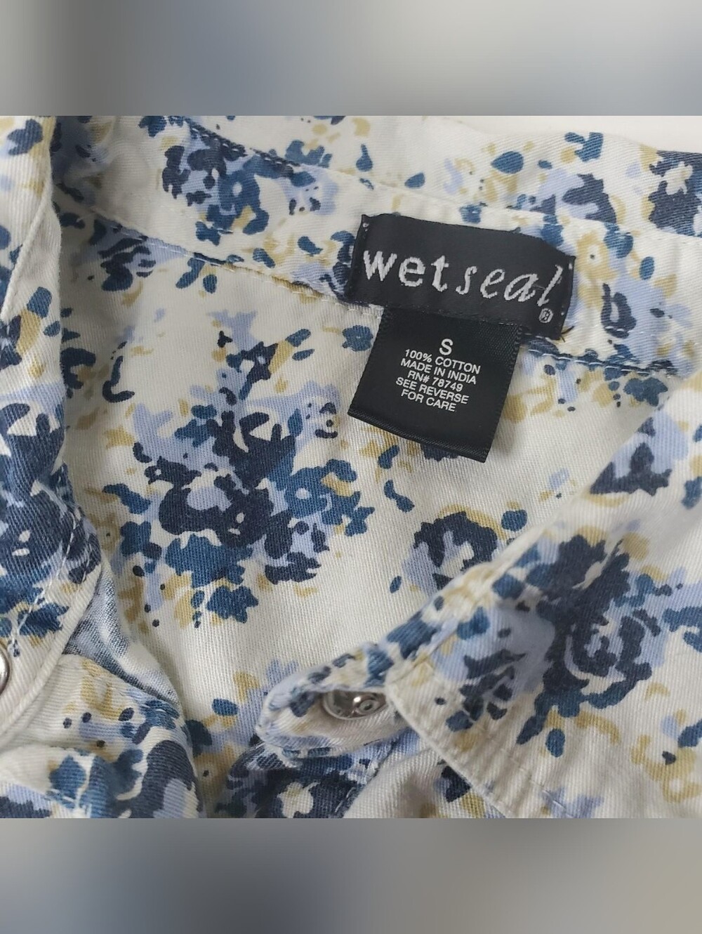 Vtg Y2k Wet Seal Button Down Top Womens Small White Blue Floral Office Siren - Picture 5 of 10
